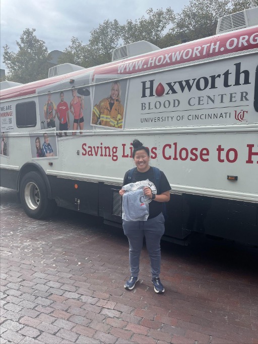 UC student donating at Hoxworth UC All Campus Blood Drive