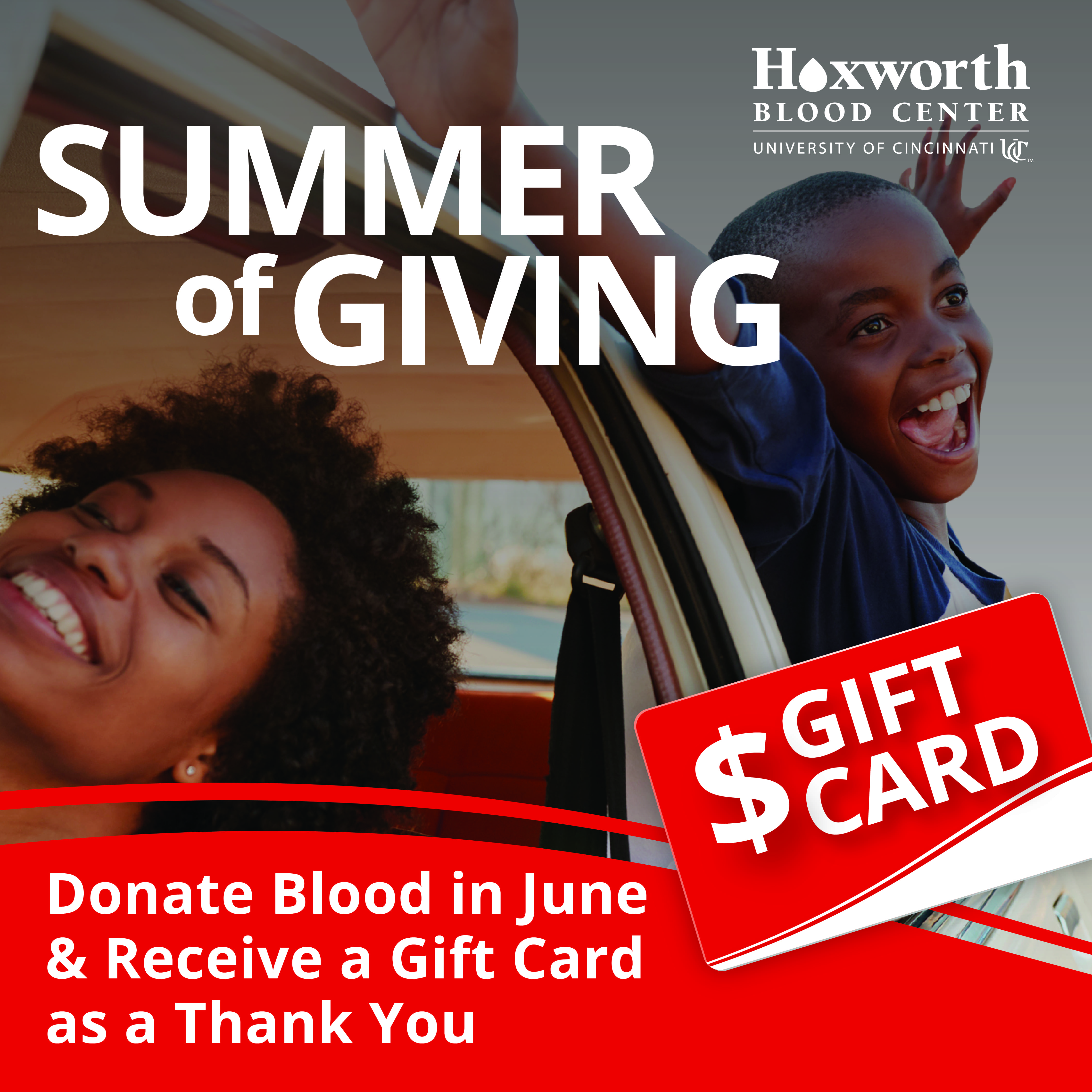 Donate blood or platelets in June with Hoxworth Blood Center and receive an e-card as a thank you for your donation!