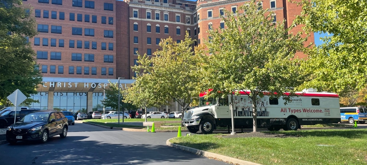 Donor Bus in front of The Christ Hospital